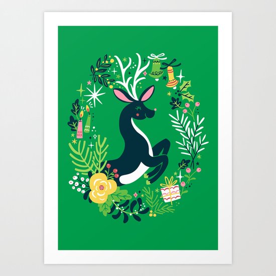 Festive Deer Art Print