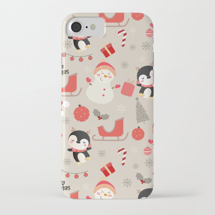 Christmas Patterns Snowman And Penguin Pattern iPhone Case