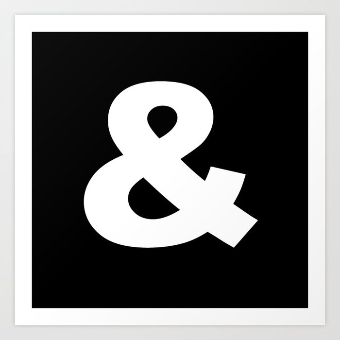 White Ampersand Symbol On Black Art Print