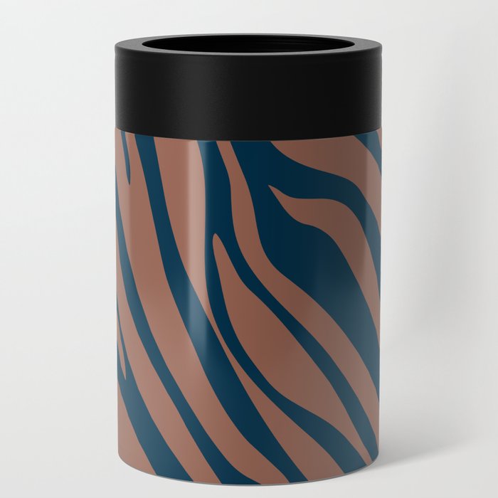 Mid Century Modern Zebra Print Pattern - Brown and blue Can Cooler