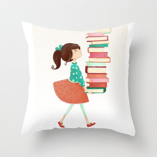 Library Girl Throw Pillow