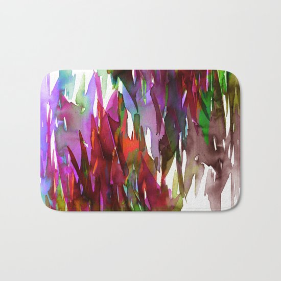 FERVOR 3 Colorful Bold Abstract Autumn Fall Crimson Red Purple Mauve Green Watercolor Painting Art Bath Mat