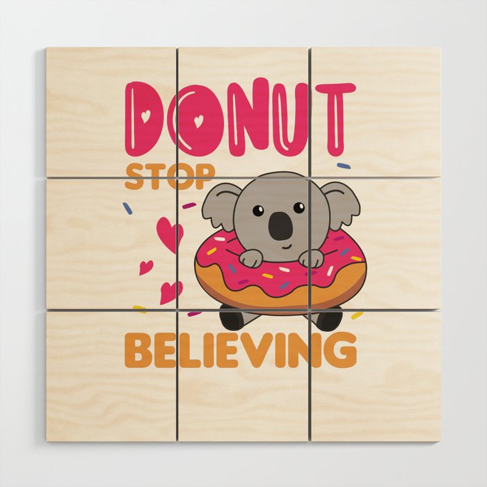 Cute Koala Funny Animals In Donut Pink Wood Wall Art