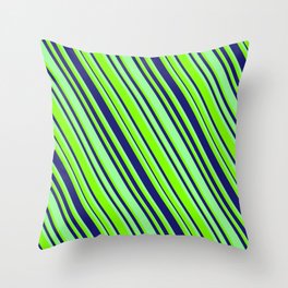 [ Thumbnail: Midnight Blue, Green & Chartreuse Colored Lined/Striped Pattern Throw Pillow ]