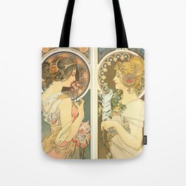 Flower and Feather by Alphonse Mucha Tote Bag