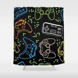 Seamless bright pattern with joysticks. gaming cool print Shower Curtain