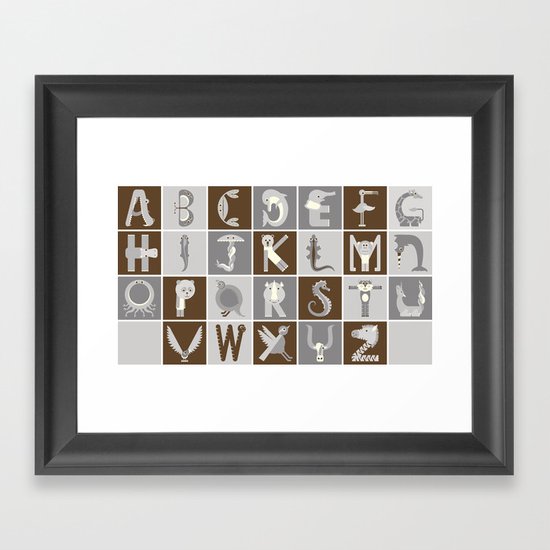 Neutral Horizontal Animal Alphabet (Complete Poster) Framed Art Print
