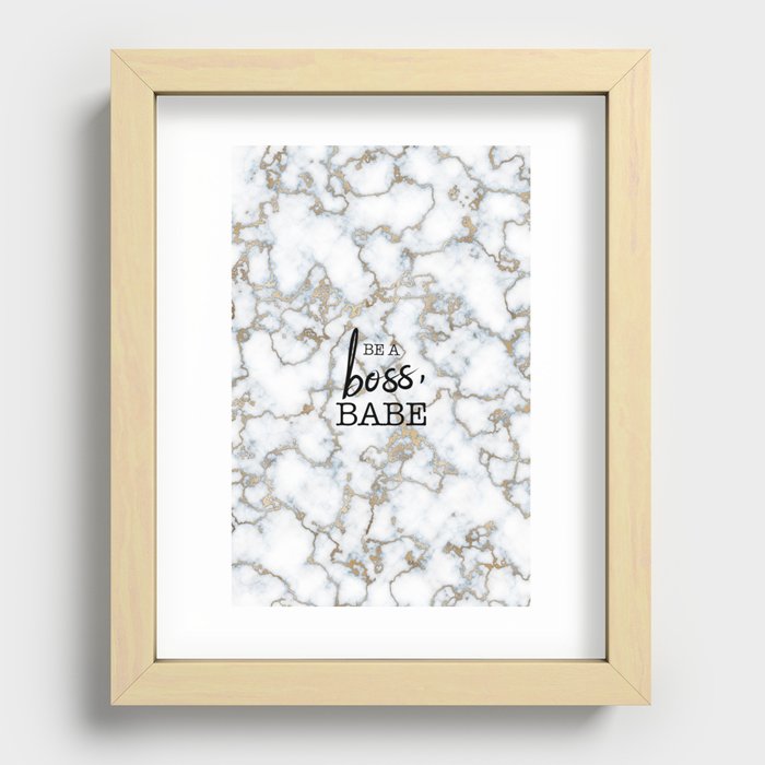 White and gold marble design Recessed Framed Print