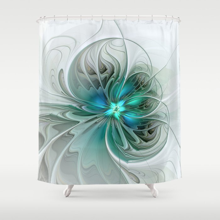 Abstract With Blue, Fractal Art Shower Curtain
