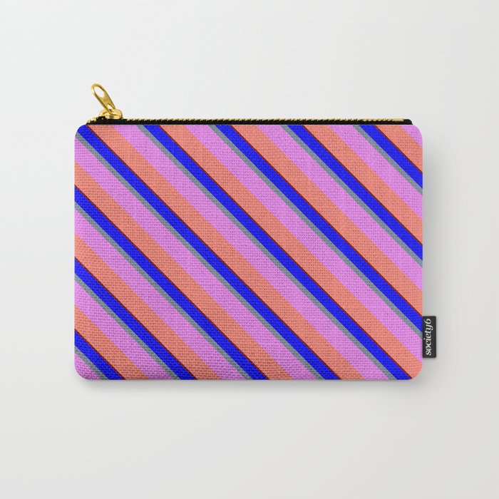 Colorful Blue, Light Slate Gray, Violet, Salmon, and Maroon Colored Lines Pattern Carry-All Pouch