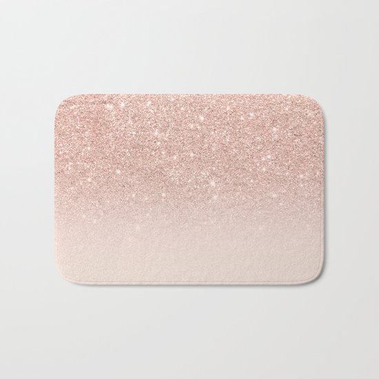 Rose gold faux glitter pink ombre color block Bath Mat