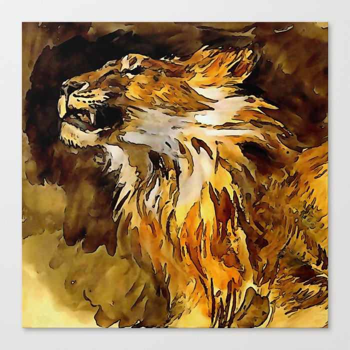 Portrait Of A Lion Acrylic Painting Canvas Print