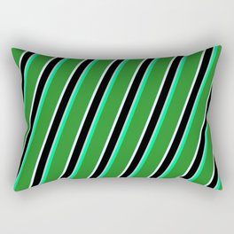[ Thumbnail: Colorful Green, Forest Green, Light Cyan, Black & Grey Colored Lined Pattern Rectangular Pillow ]