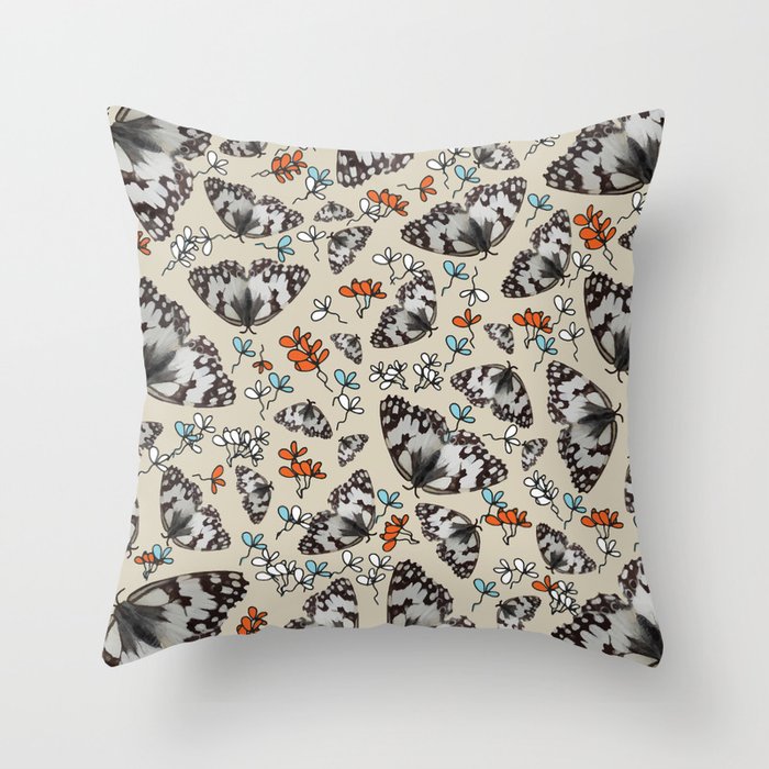 Flowers and butterflies,  butterfly, floral, Throw Pillow