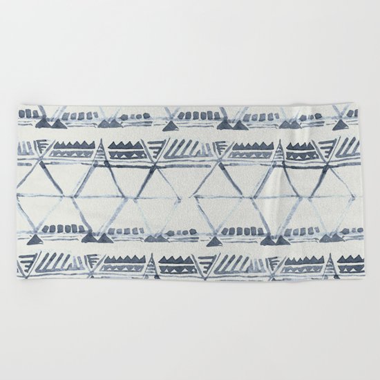 Simply Tribal Shibori in Indigo Blue on Lunar Gray Beach Towel