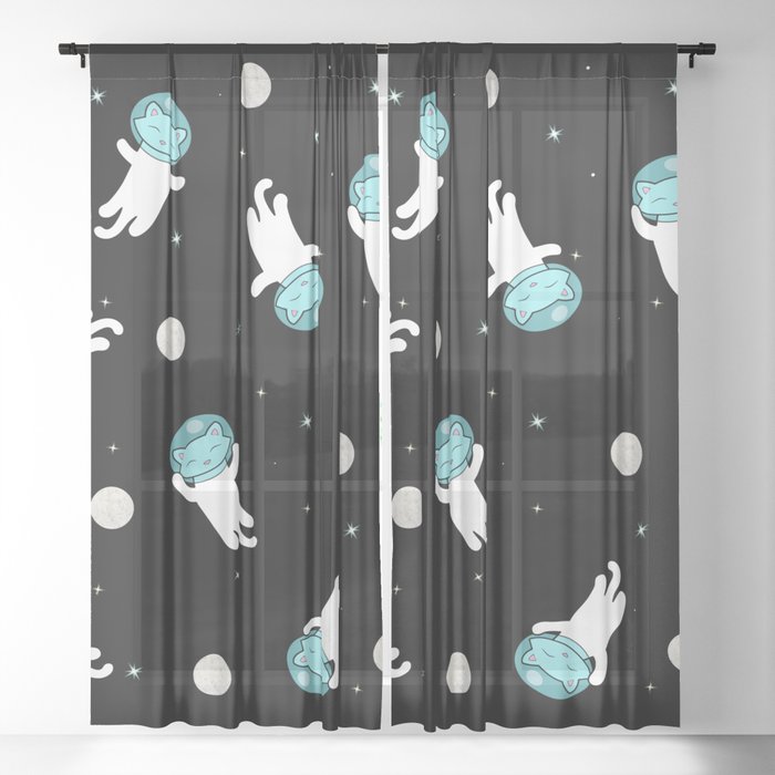 Funny cat in space Sheer Curtain