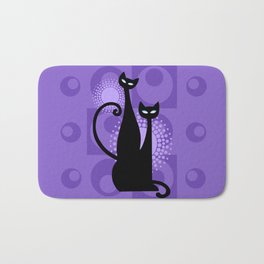 Purple Paradise Atomic Age Black Kitschy Cats Bath Mat | Retro, Retrocats, Kitties, Midcentury, Sixties, Gato, 60S, Mod, Kitsch, Purple 