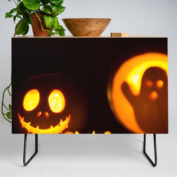 Halloween Jack O' Lantern and Ghost Figure Credenza