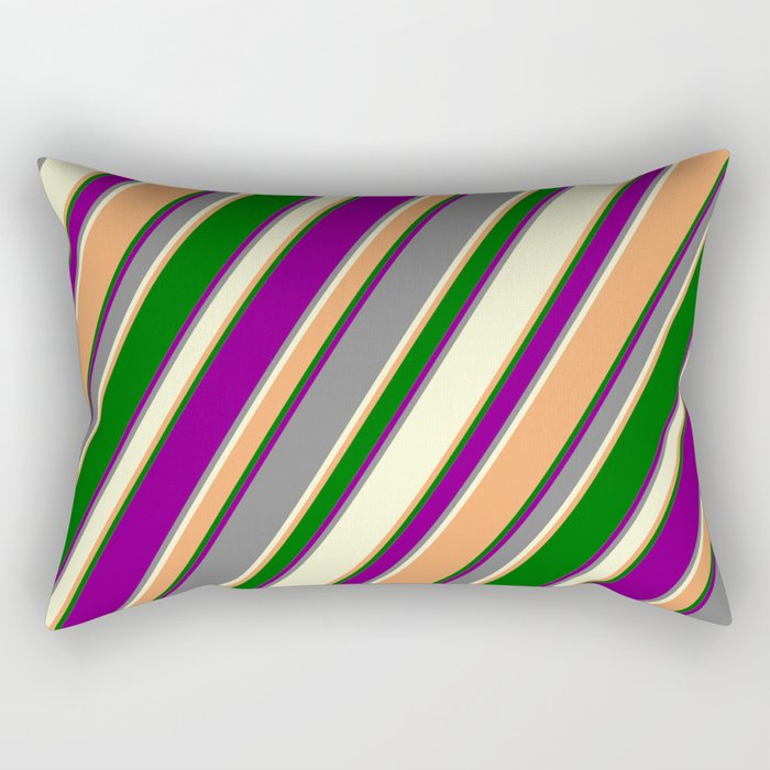 Colorful Purple, Grey, Light Yellow, Brown & Dark Green Colored Pattern of Stripes Rectangular Pillow