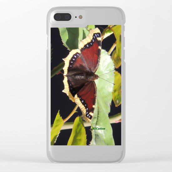 Mourning Cloak Butterfly at Rest on a Rose Leaf Clear iPhone Case