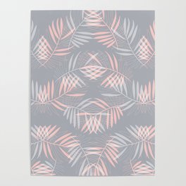 Palm leaves lace pattern on grey Poster