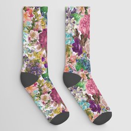 Stunning Floral garden white background  Socks