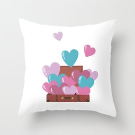 Heart balloons fly out of the suitcase Throw Pillow
