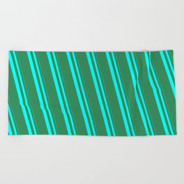 [ Thumbnail: Aqua & Sea Green Colored Striped Pattern Beach Towel ]