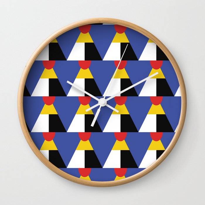 geometric pattern bauhaus primary colors Wall Clock