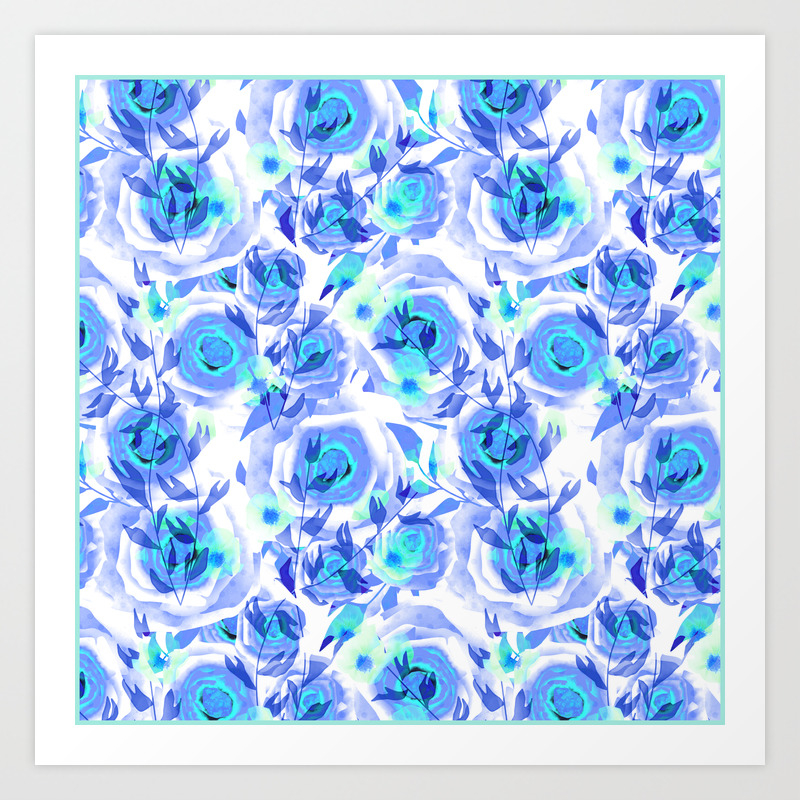 Blue And Light Blue Floral Background Art Print By Fuzzyfox85 Society6