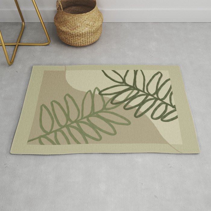 Plant Home ||  Abstract Block Colour Fern Leaves Rug