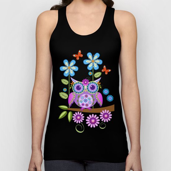 Flower power owls in a summer environment Unisex Tank Top