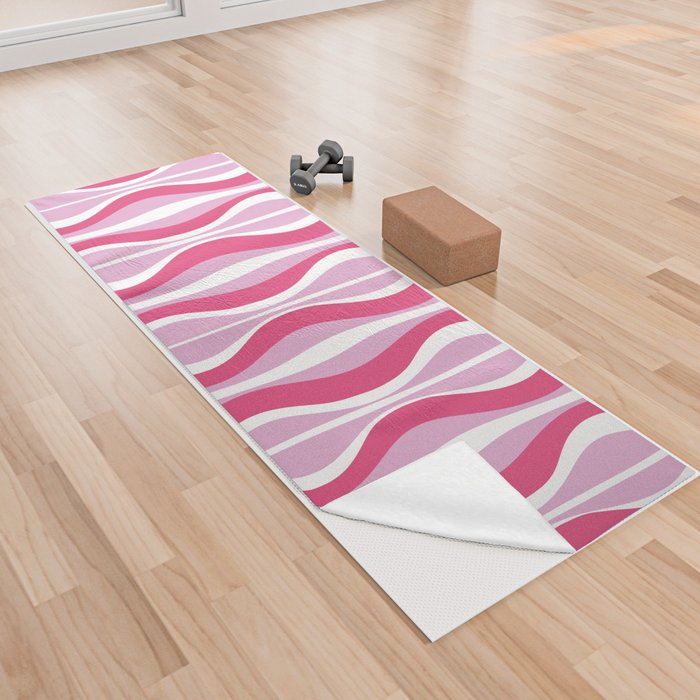 Hourglass Abstract Retro Mod Wavy Pattern in Hot Pink Yoga Towel