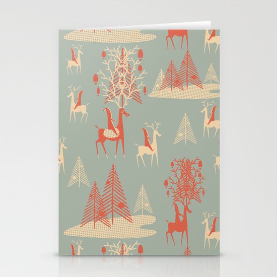 Reindeer, Trees and Elves Stationery Cards