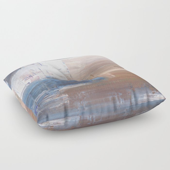Blue Brown Abstract Modern Painting Floor Pillow