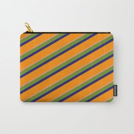 [ Thumbnail: Green, Midnight Blue, Dark Orange & Dark Salmon Colored Lines/Stripes Pattern Carry-All Pouch ]