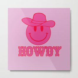 Happy Smiley Face Says Howdy - Preppy Western Aesthetic Metal Print