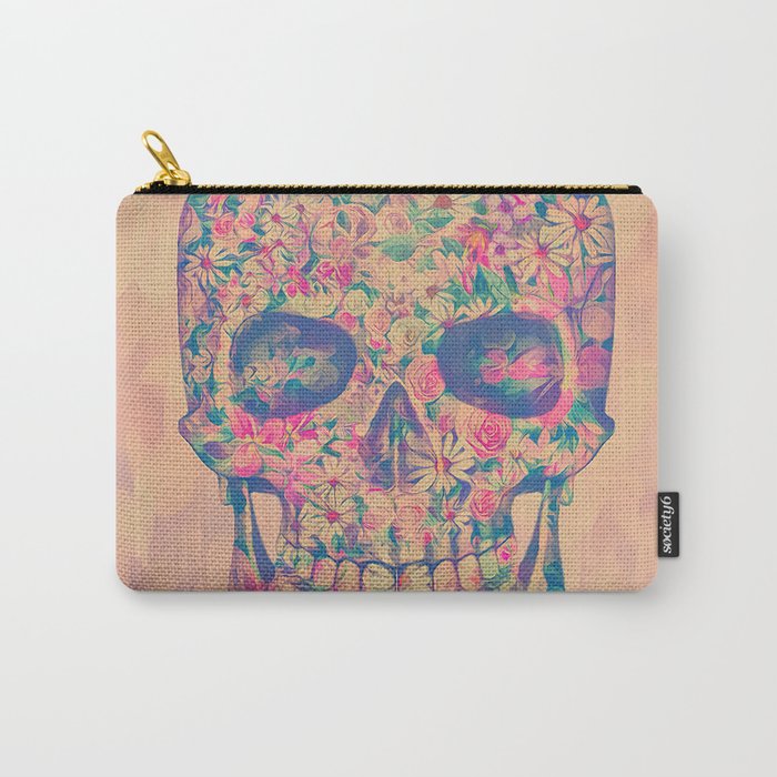 Skull Flowers pink, dreams, pastel, love, cute,  Carry-All Pouch