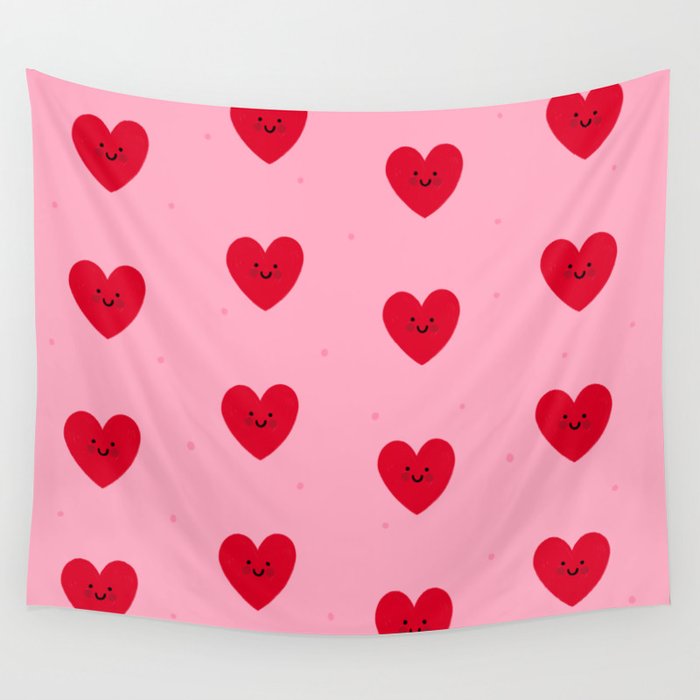 Red Hearts Wall Tapestry