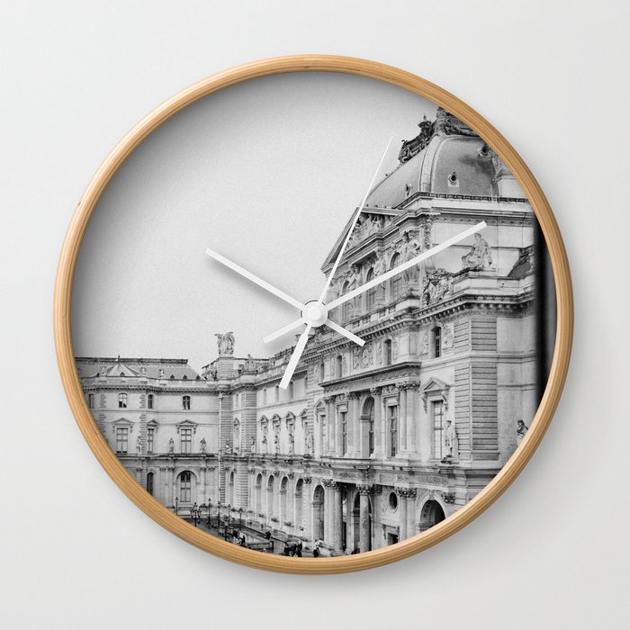 Morning at the Louvre, Paris in France | Architecture | black and white travel photography Art Print Wall Clock