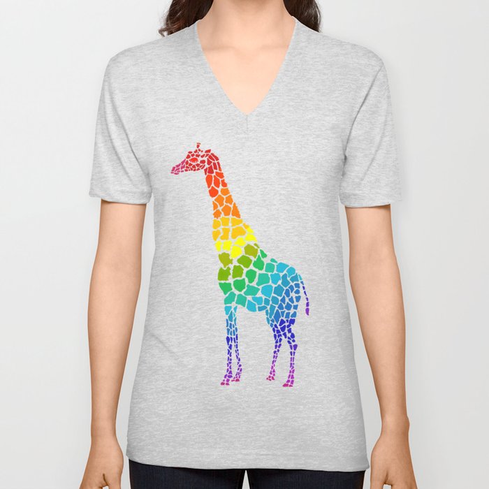 rainbow giraffe V Neck T Shirt