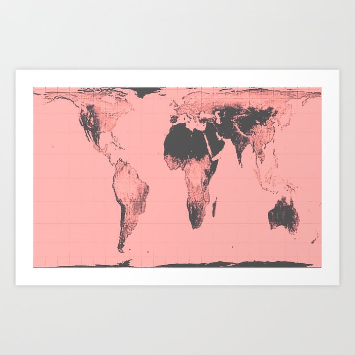 World Map: Gall Peters Pink Art Print