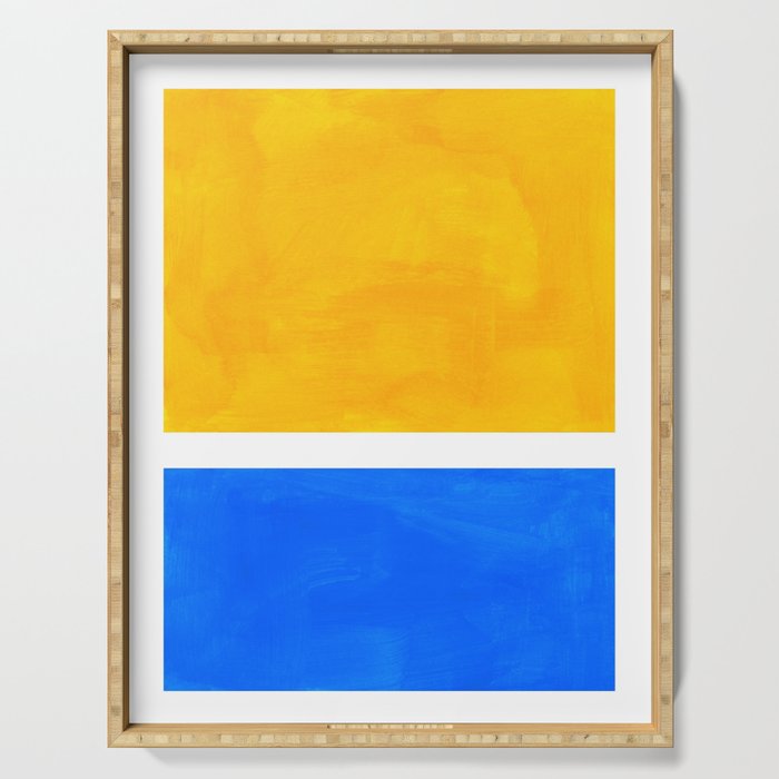 Primary Yellow Cerulean Blue Mid Century Modern Abstract Minimalist Rothko Color Field Squares Serving Tray