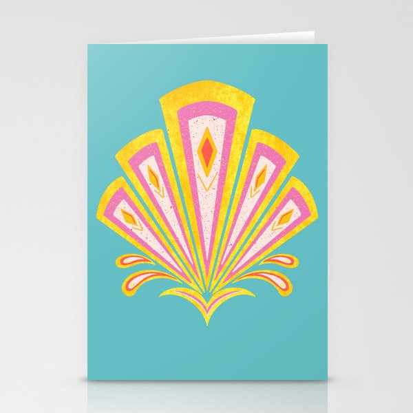 Yellow and turquoise Art Deco motif Stationery Cards