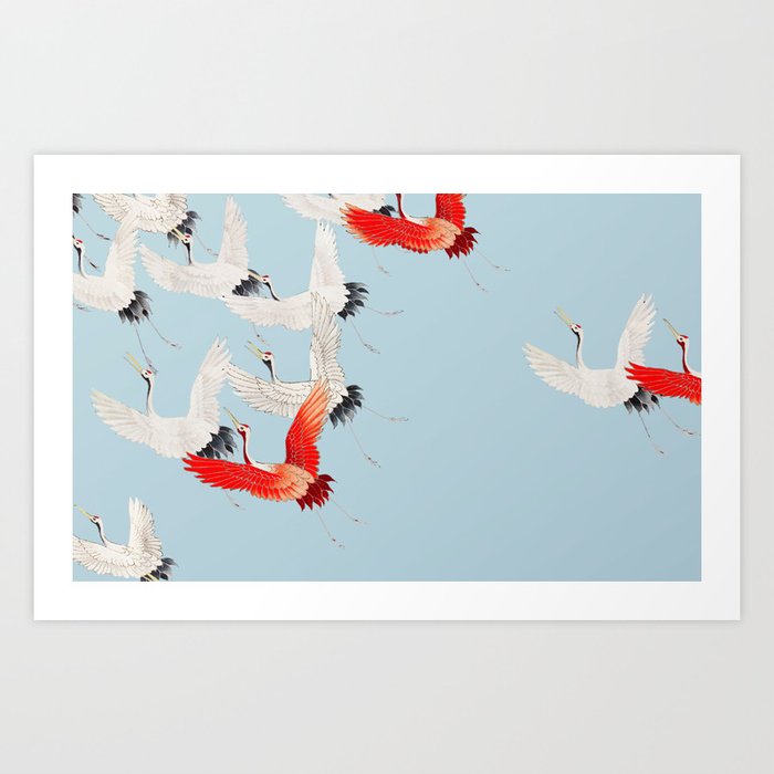 Flying Cranes Vintage Art Print