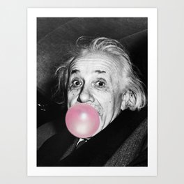 Satirical Bubble Gum Albert Einstein humour photography photograph blowing bubble gum bubble poster Art Print