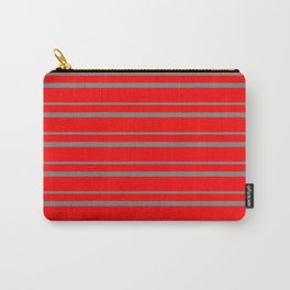 [ Thumbnail: Red & Gray Colored Pattern of Stripes Carry-All Pouch ]