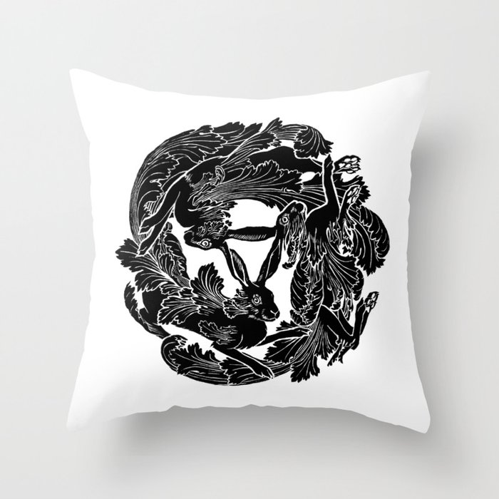 The Three Hares Throw Pillow