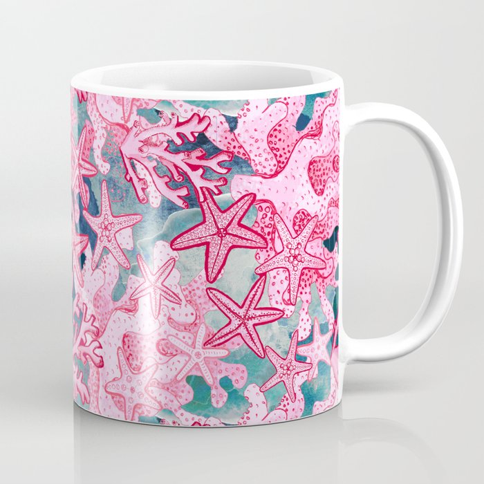 Pink Starfish and coral watercolor reef Coffee Mug