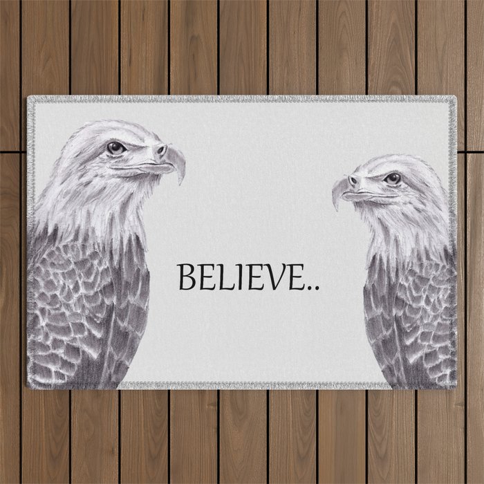 Eagle Pencil Drawing in Graphite Pencils- Believe Outdoor Rug